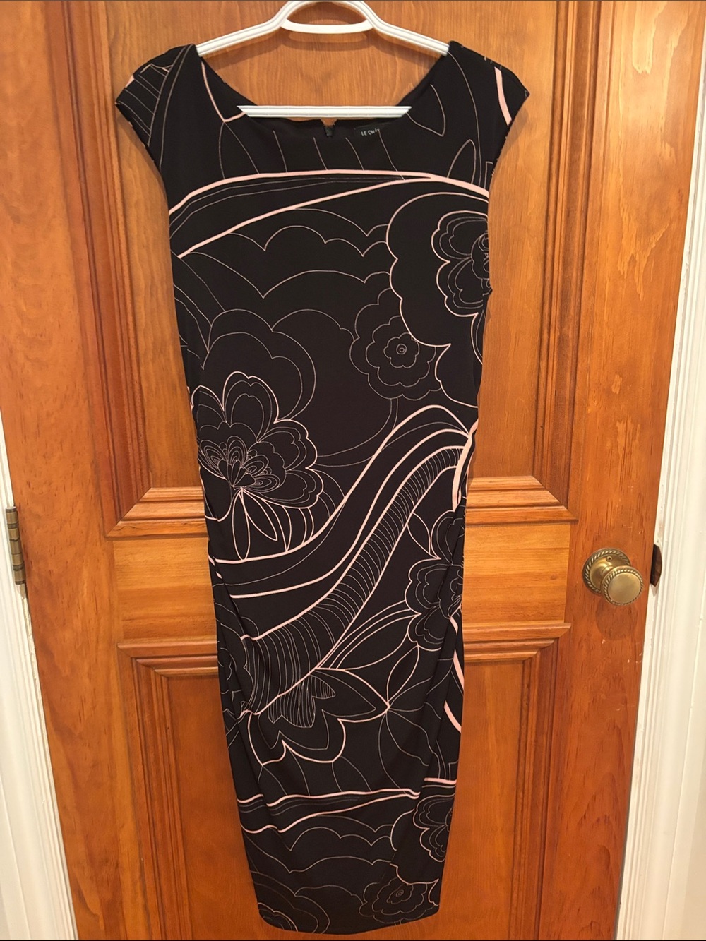 le chateau Black Dress with Light Pink Floral Wave Print